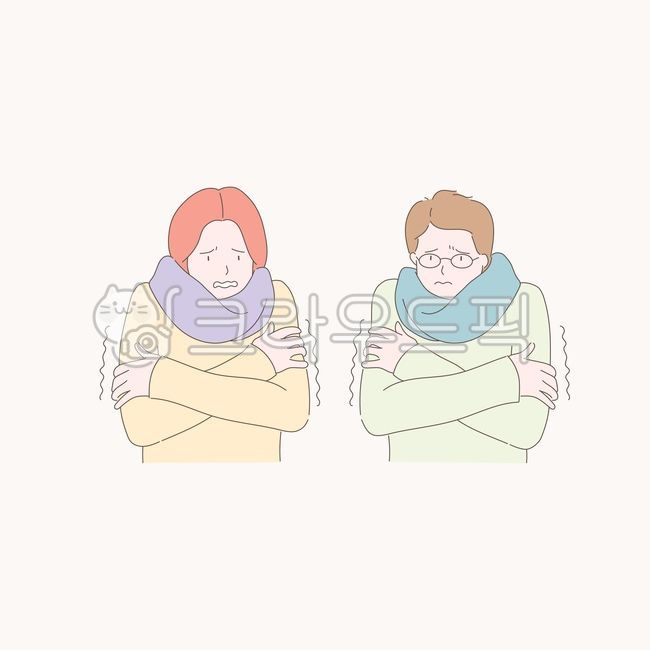 추위, 사람, 남여, 오들오들, 추워하는사람, 사진,이미지,일러스트,캘리그라피 - design10작가