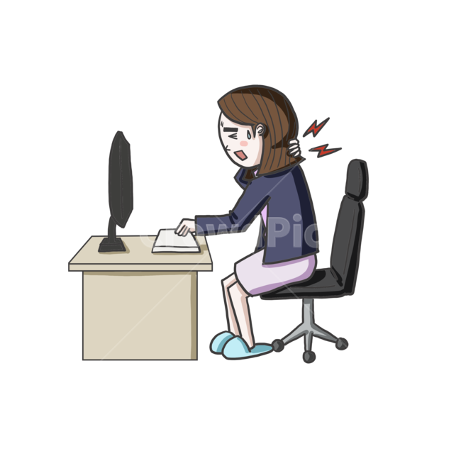 comics,만화,증상,메디컬,의학,symptoms,일러스트,png,toon,pain,경추,목,통증,뒷목,직장,여성,거북목,누끼,remove background