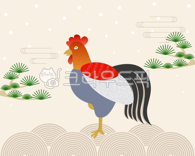 chicken,pine tree,pattern,Thanksgiving,holiday,New Year,bird,drawing,vector,Chuseok,new year,full moon,rooster,pinetree,Full moon of the first lunar month,New Years card,asian,folk tale,Korean culture,traditional pattern,korean,Lunar New Year Illustration