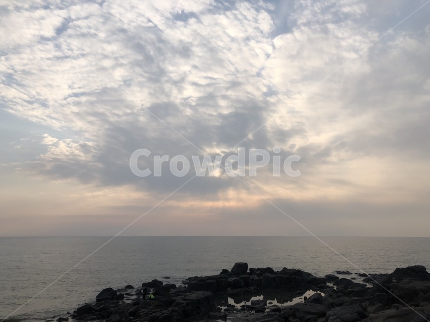 cloud,Beach,ocean,nature,sunset,sight,Eurwangni Beach,sun