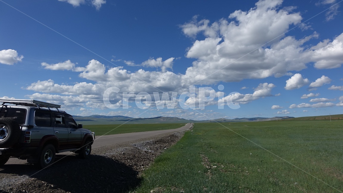 자연,blue,green,하늘,sky,벌판,초원,nature,field,몽골,지프차,지평선,horizon,road,도로,몽고,MONGOLIA
