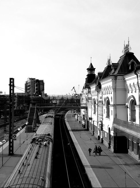 철도,러시아,흑백,건물,풍경,흑백,모노톤,monochrome,black and white,건축물,건물외관,exterior,building,structure,architecture,construction