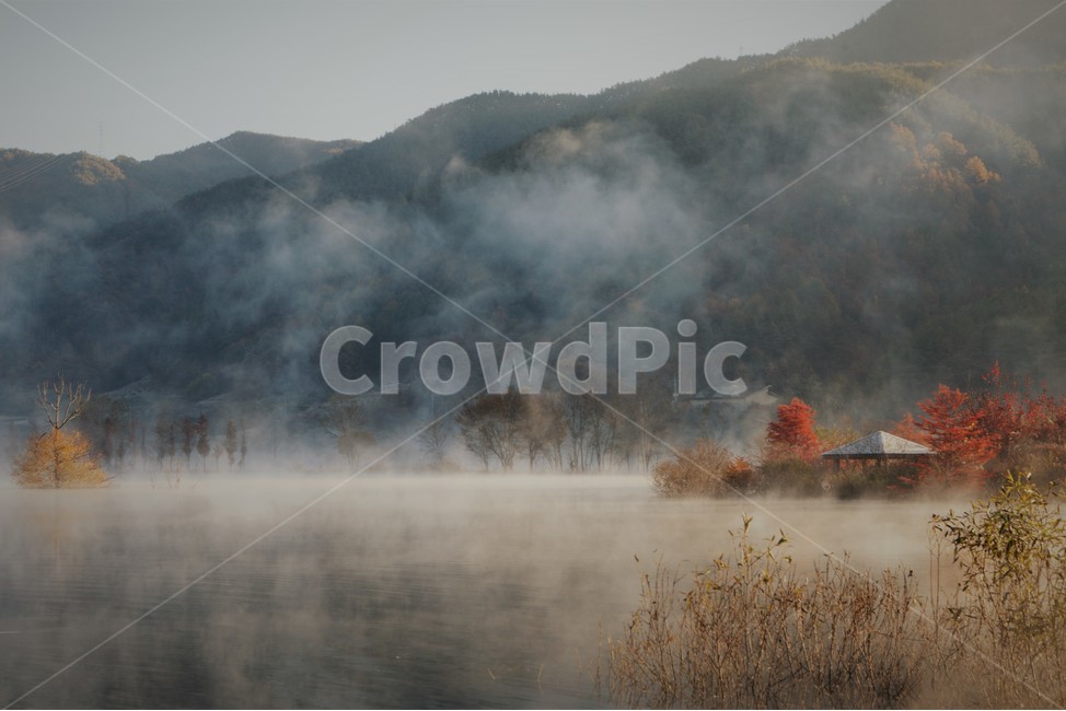 자연,안개,산,집,댐,자연,풍경,nature,landscape