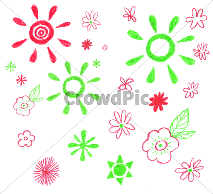 꽃,flower,bloom,blossom,blow,나뭇잎,leaf,foliage,umbrage,greenery,색연필,coloredpencil,태양,sun,sunlight,손그림,그래픽,일러스트레이션,graphic,illustration