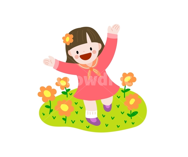 삽화,소녀,아이,만세,봄,꽃,들판,달리기,새싹,자연,일러스트,백터,그래픽,일러스트레이션,인물,사람,illustration,graphic,그래픽,일러스트레이션,graphic,illustration