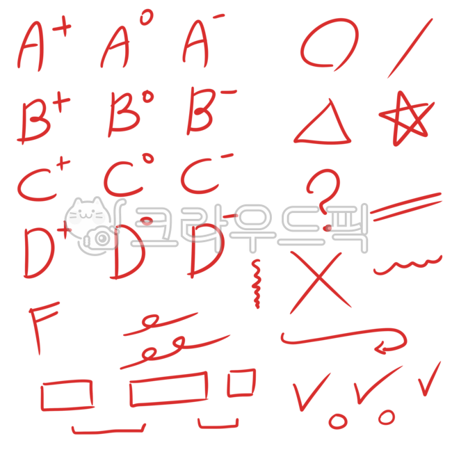 채점, 부호, 색연필채점, 색연필선, 채점png, 사진,이미지,일러스트,캘리그라피 - Nkellel작가