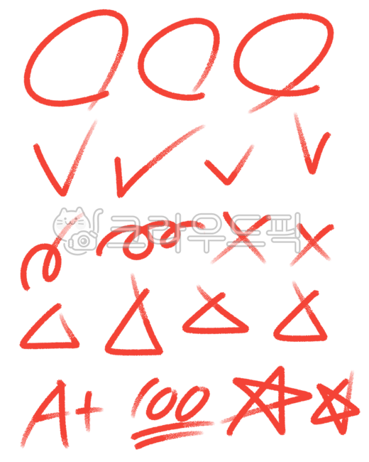 채점, 채점표시, 동그라미, 중요, 빨간펜, 사진,이미지,일러스트,캘리그라피 - 서니그린작가