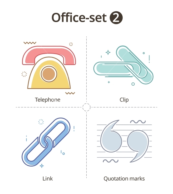 사무용품,오피스,클립,아이콘,아이콘세트,라인,일러스트,일러스트레이션,보고서,전화기,텔레폰,링크,연결,따옴표,말주머니,그래픽,일러스트레이션,graphic,illustration