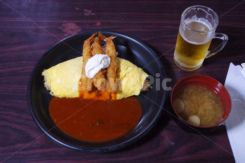 오므라이스,새우튀김,덮밥,일본음식,생맥주,맥주,beer,음식,food