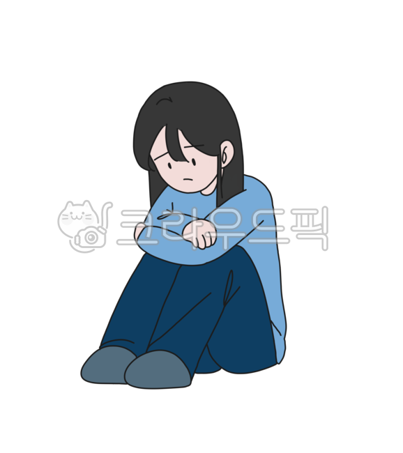 우울,우울증,걱정,고민,일러스트,따돌림,왕따,외톨이,아싸,슬픔,무기력,무기력증,여학생,학생,청소년,코로나블루,외로움,illust,sad,blue,covidblue