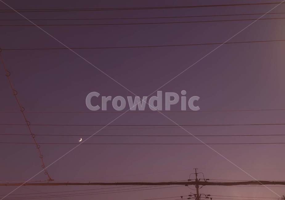 밤,하늘,밤하늘,달,초승달,전깃줄,붉은하늘,전봇대,night,sky,moon