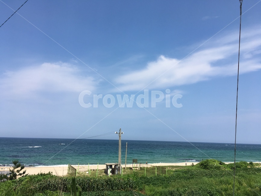 바다,평화,여름,구름,강원도,해변,전봇대,해변,바다,beach,sea