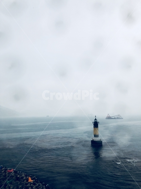 부산,바다,비,빗방울,등대,배,등대,lighthouse