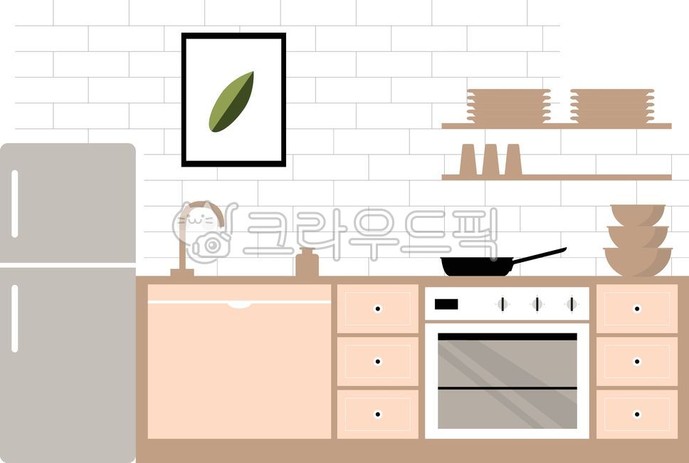 부엌,일러스트,주방,냄비,라인일러스트,인테리어,가구,집,생활,cook,싱크대,냉장고,후라이팬,접시,kitchen,indoors,실내
