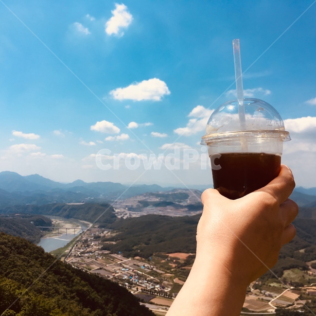 희망,커피,하늘,손,아메리카노,힐링