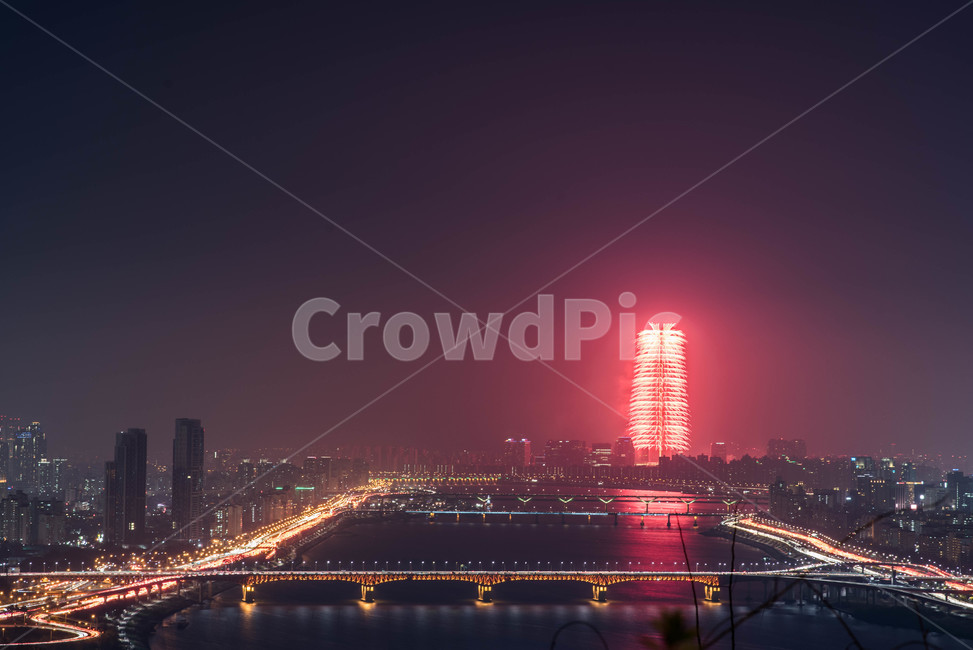 제2롯데타워,한강,야경,불꽃,풍경