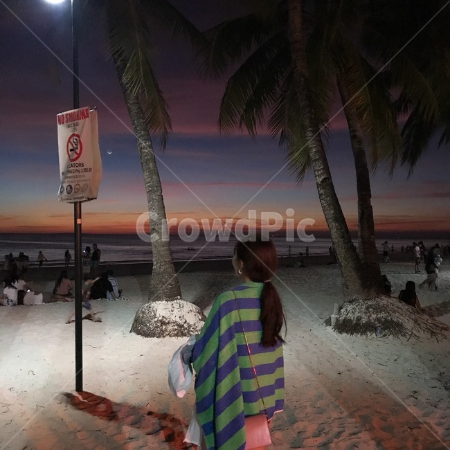 바다,선셋,야자수,여행,핑크빛,해변,바다,beach,sea,사람,인물,인간,human,person,여성,여자,woman,female,lady