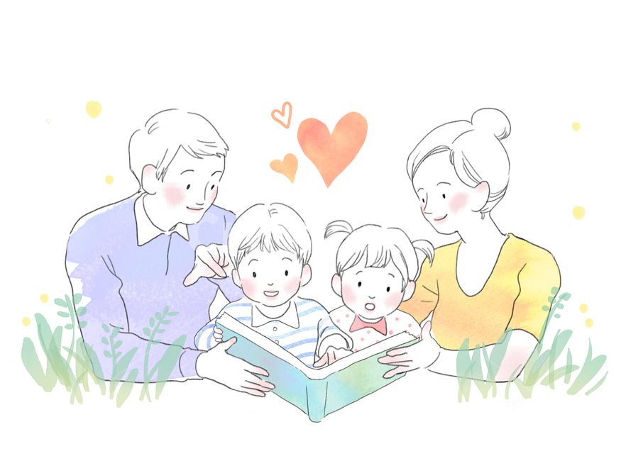 풀밭,꽃밭,엄마,아빠,아들,행복,가족,가정의달,라인일러스트,사람들,대중,군중,other people,crowd,가족,패밀리,family,그래픽,일러스트레이션,graphic,illustration