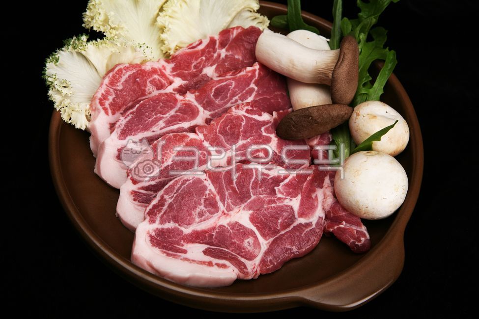 butchery,black background,main menu,recipe,raw,raw meat,pork,vegetable,food,Red,sliced,pot,Food Ingredients,meat,cooking,fresh,mushroom,neck meat