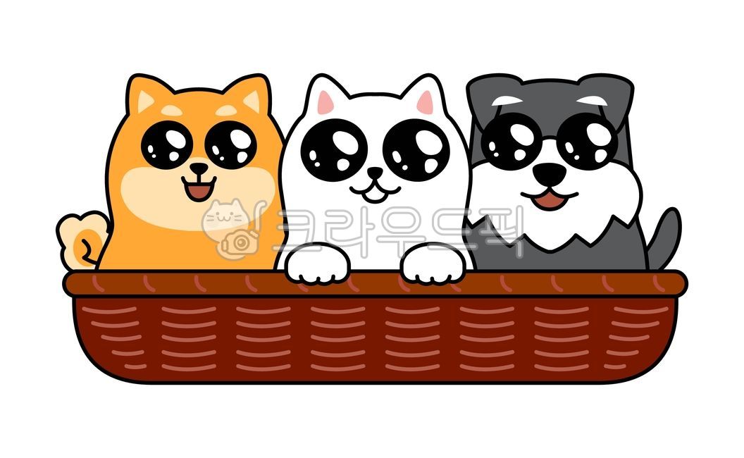 Puppy,Illustration,Basket,Dog,Veterinary Clinic,Adoption,Shiba Inu,Jindo Dog,Schnauzer,Cute,Bright-eyed