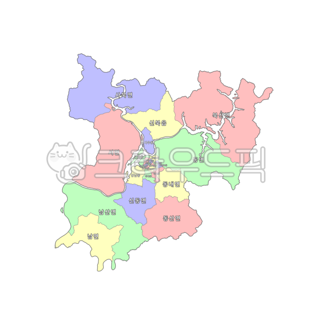 Gangwon-do,Gangwon,Chuncheon-si,Chuncheon,Republic of Korea,our country,Korea,administrative district,province,city,county,town,township,dong,map,administrative district map,4-color map,blue,yellow,red,green,map