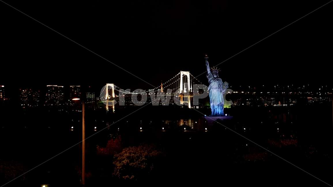 일본,도쿄,여행,풍경,오다이바,레인보우브릿지,자유의여신상,야경,밤,풍경,nightscape,night,landscape,도시,city,해외,외국,세계,foreign,oversea,world,세계도시풍경,해외도시풍경,외국도시풍경,world cityscape,조각상,동상,석상,조형물,statue,bronze statue,stone statue,building,건물