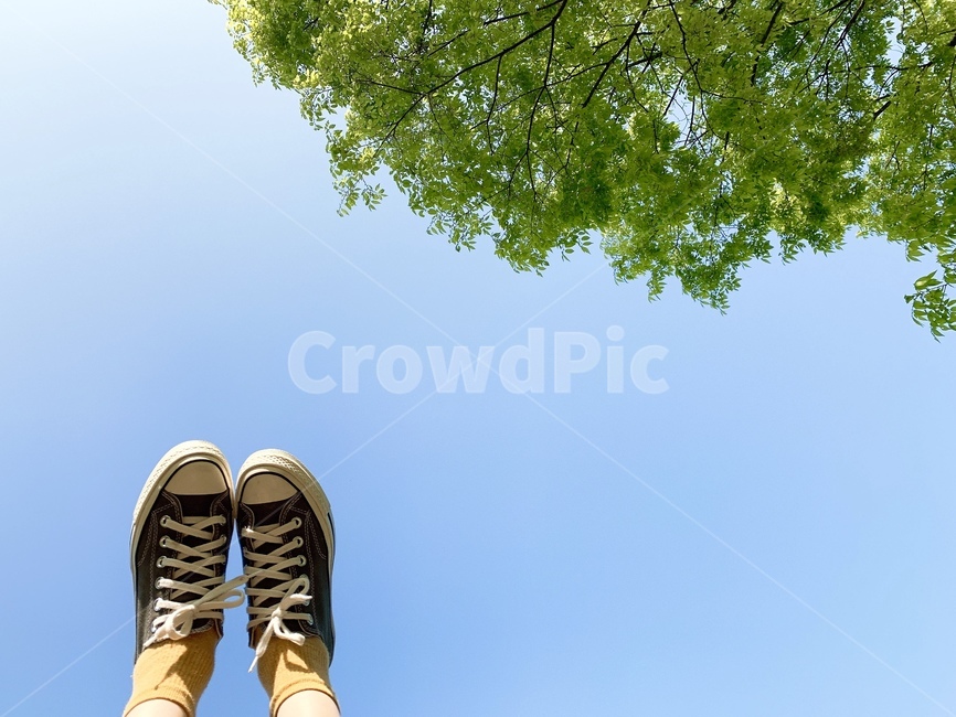 신발,컨버스,운동화,노란양말,휴식,힐링,하늘
