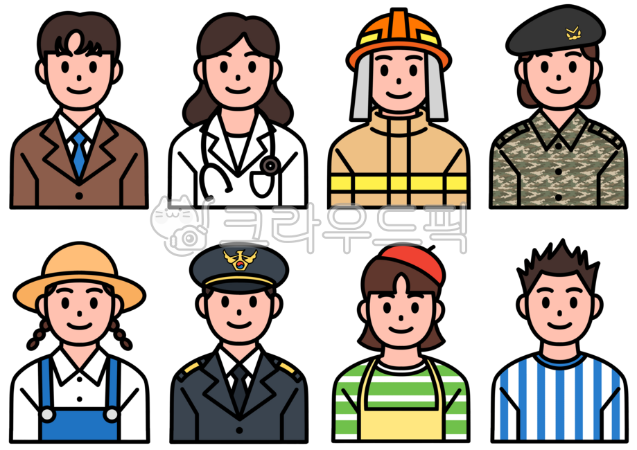 직업,직업일러스트,회사원,의사,소방관,군인,농부,경찰,화가,축구선수,직업스티커,스티커,일러스트,그래픽,디자인
