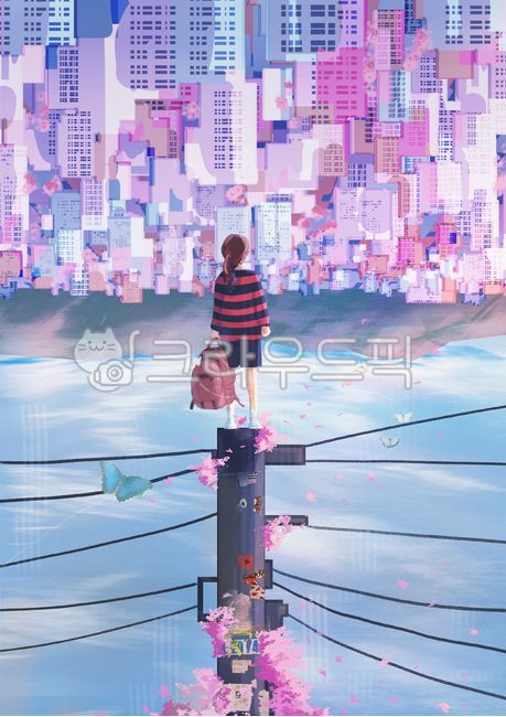 일러스트,배경,그림,일러스트레이션,일러스트레이터,풍경화,분위기,색감,디자인,감성,city,도시,accessories,부속품,핸드백,handbag,가방,bag,purple,보라,clothing,의류,skirt,사람,person,치마