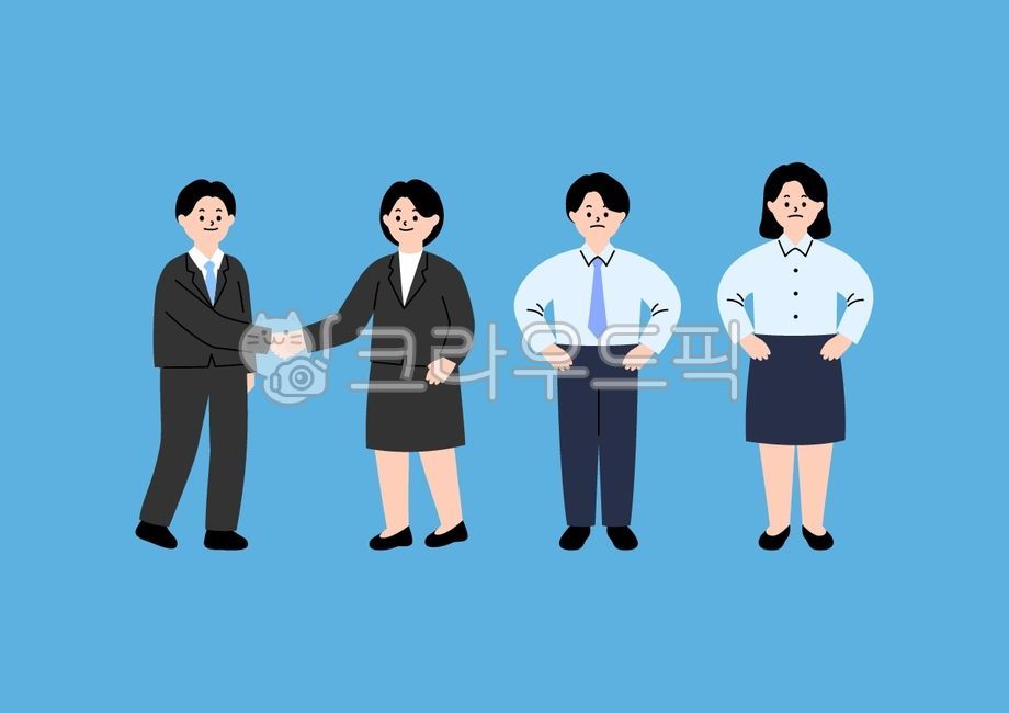 일러스트,벡터,사람,인물,회사원,비즈니스,캐릭터,카툰,남자,여자,남성,여성,비즈니스맨,비즈니스우먼,젊은,젊음,포즈,정장,악수,계약,팀,팀워크,화,화난