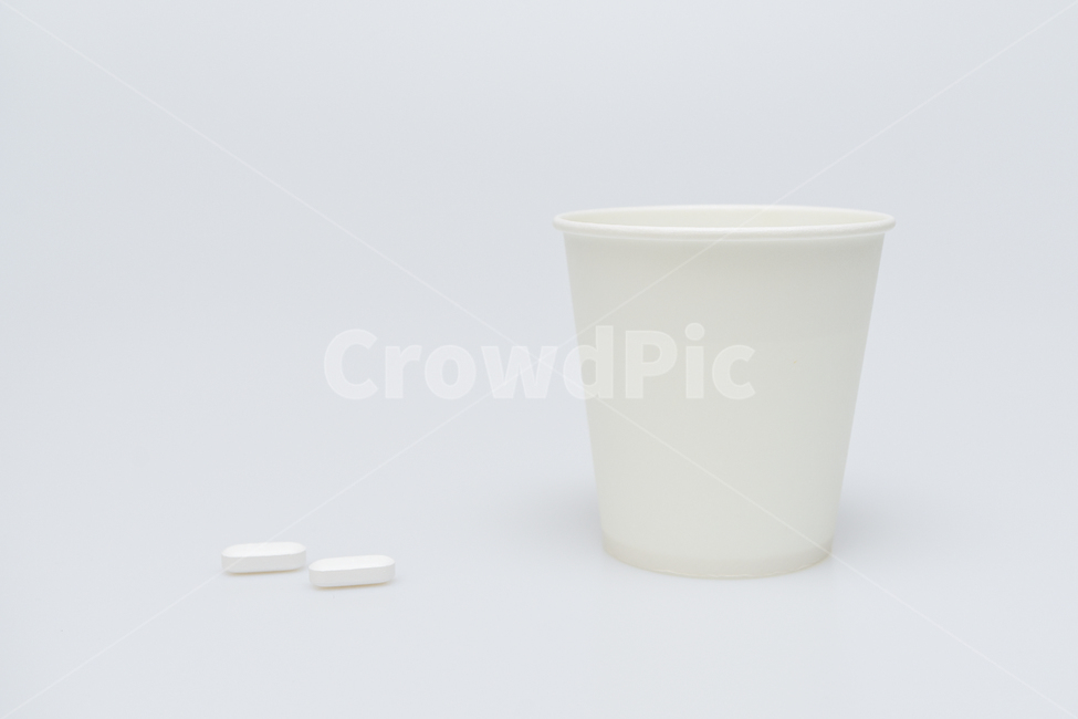 Prescription,disease,therapy,texture,paper cup,painkiller,water,water cup,Antibiotic,White,white,background