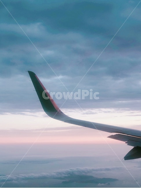 sky,하늘,비행기,노을,구름