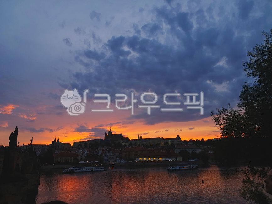 유럽,황혼,붉은하늘,배경,체코