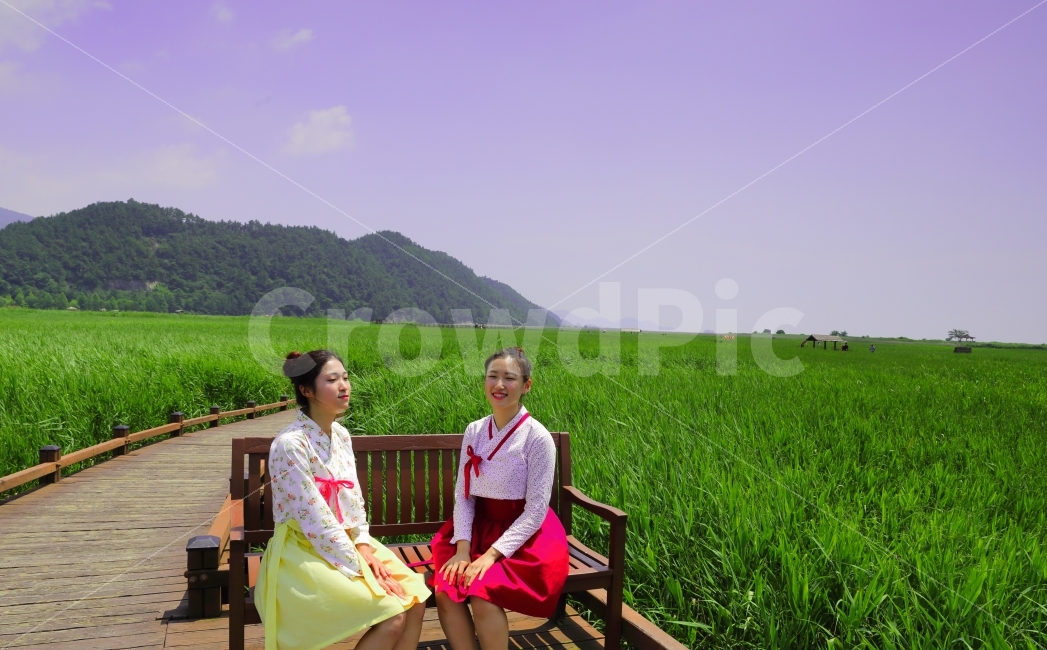 순천만습지,한복,개량한복,자연,모델,여자,친구,우정,시골,마을,풍경,landscape,country,rural,town,한국전통,한국문화,korean traditional,korean culture,한복,한국전통의상,hanbok,korean traditional clothes,사람,인물,인간,human,person,얼굴표정,facial expression,face,여성,여자,woman,female,lady