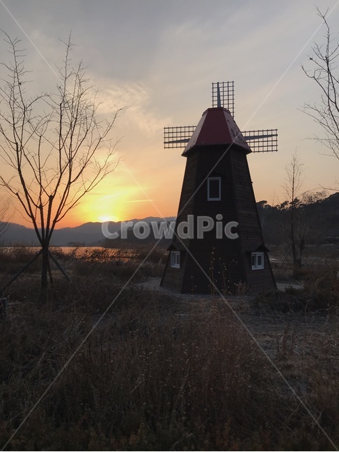 노을,풍차,풍경,sunset,windmili