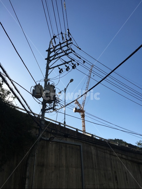 전기,전봇대,건축,파란,하늘,동네