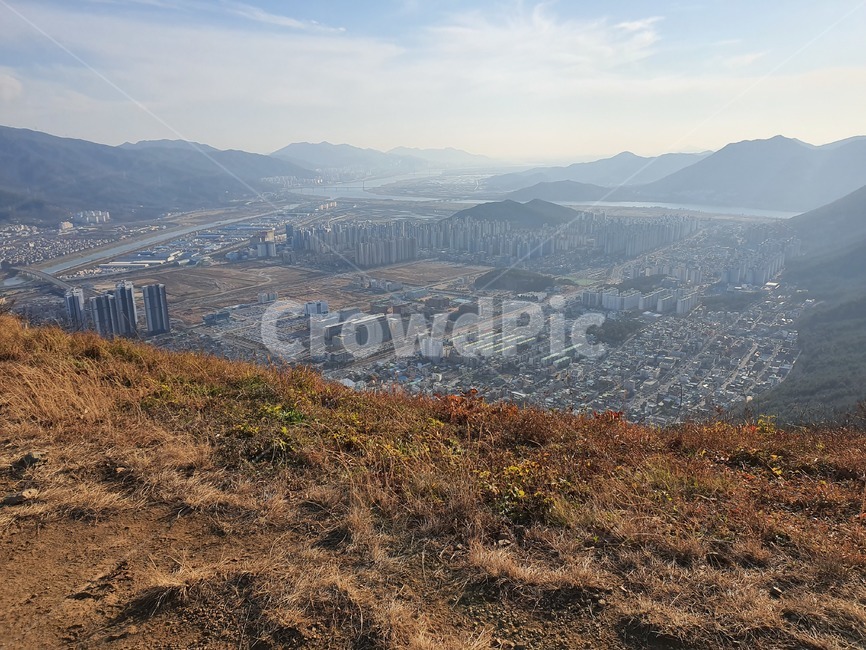 자연,등산,풍경,도시,오봉산,양산,경치,정상,명산