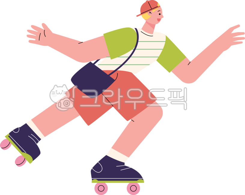 cute,simple,plain,illustration,run,young,lively,side view,person,run,busy,roller skate