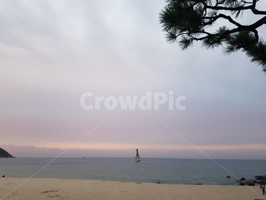 부산,해운대,바다,노을,구름,하늘,자연,힐링,소나무,자연,풍경,nature,landscape,한국자연풍경,한국자연경관,korea nature landscape,해변,바다,beach,sea,조각상,동상,석상,조형물,statue,bronze statue,stone statue,outdoors,옥외