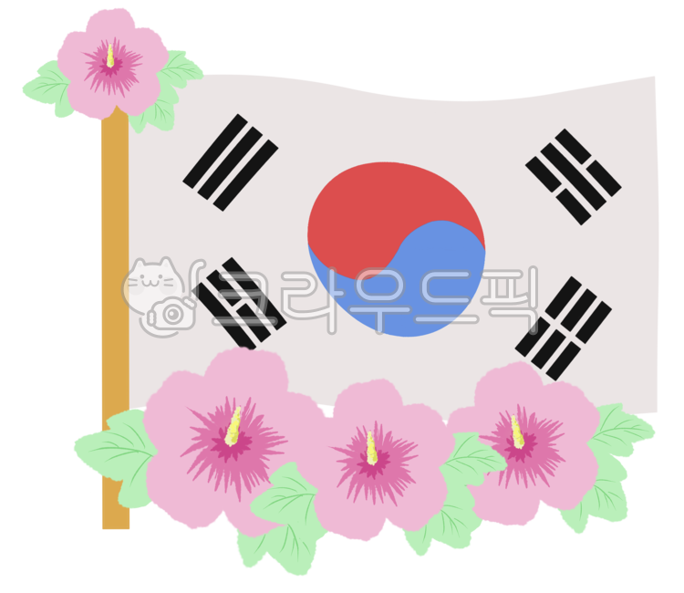 Rose of Sharon flower,korea,Taegeukgi illustration,flag,hoisting the flag,Korean flag,Korean Flag,Rose of Sharon,national holiday