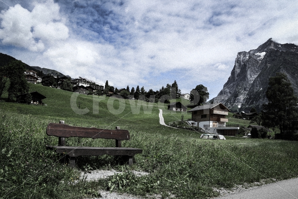 스위스,그린델발트,Swiss,Switzerland,Grindelwald,풍경,자연,흑백사진,풍경사진,자연,풍경,nature,landscape,시골,마을,country,rural,town,해외,외국,세계,foreign,oversea,world,outdoors,옥외,bench,벤치