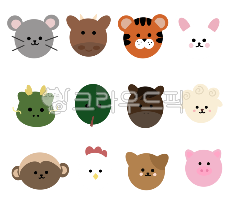 동물, 십이간지, 12띠, 띠, 교육, 사진,이미지,일러스트,캘리그라피 - cooki작가