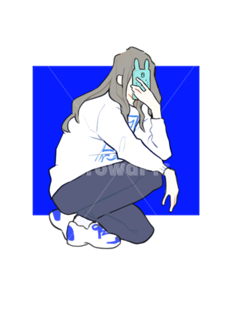 여자,소녀,셀카,파랑,일러스트,캐쥬얼,누끼,remove background,그래픽,일러스트레이션,graphic,illustration