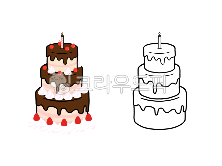 케이크,케이크일러스트,삼단케이크,생일케이크,기념일,딸기,체리,생크림,생일,케이크색칠,색칠,그리기자료,유치원그림그리기,그림재료,케이크그림그리기