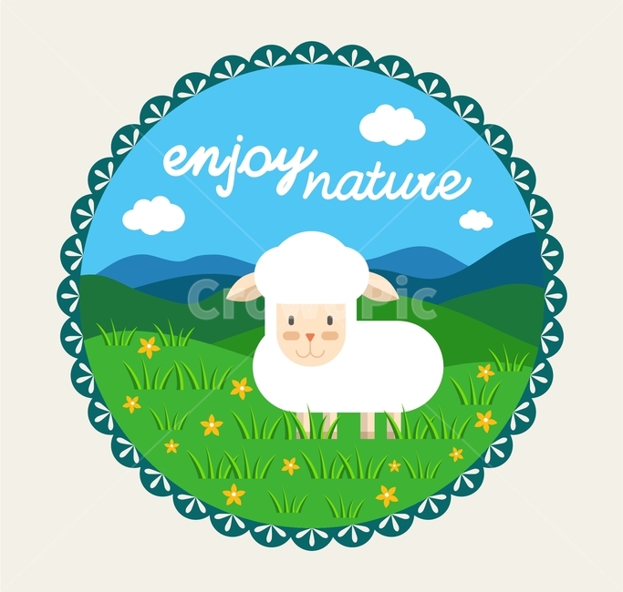 원문양,양,자연,풀밭,초원,꽃,구름,하늘,enjoy,enjoynature,들판,산,동물양,일러스트,nature,목축업,목장,livestock farming,ranching,pasture,그래픽,일러스트레이션,graphic,illustration