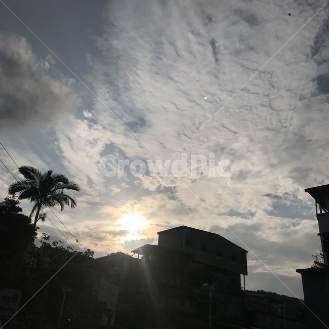풍경,해질녘,건물,야자수,구름,하늘,실루엣,그림자,silhouette,shadow,건축물,건물외관,exterior,building,structure,architecture,construction