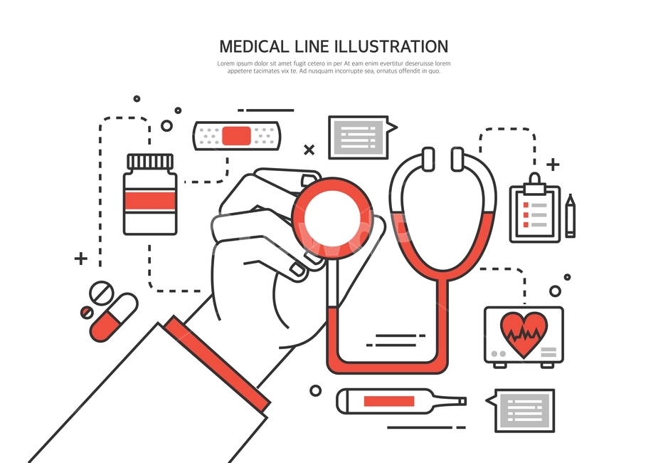 손,청진기,약병,온도계,체온계,라인일러스트,의료,의학,병원,medical,hospital,clinic,그래픽,일러스트레이션,graphic,illustration