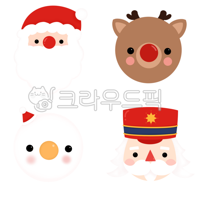 크리스마스,캐릭터,성탄절,귀여운,아기자기,레드,겨울,연말,장식,데코,심플한,산타,루돌프,순록,사슴,눈사람,호두까기인형,얼굴