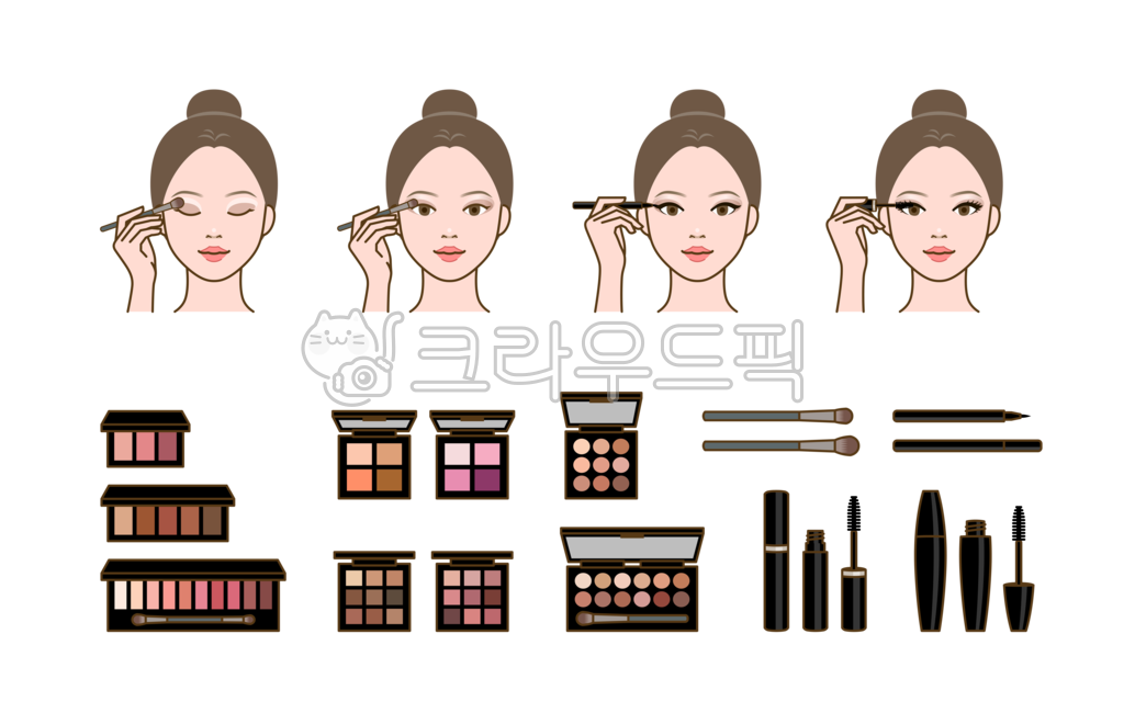 셰도우,아이셰도우,아이라이너,마스카라,파레트,팔레트,브러시,브러쉬,눈,눈화장,리퀴드,붓펜,제품,도구,그리기,그리는,아이콘,메이크업,화장,화장법,뷰티,미용,코스메틱,예쁜,아름다운,여자,여성,사람,인물,얼굴,손,캐릭터,일러스트,그래픽,라인일러스트,라인,방법,사용법,가이드,순서,과정,화장품