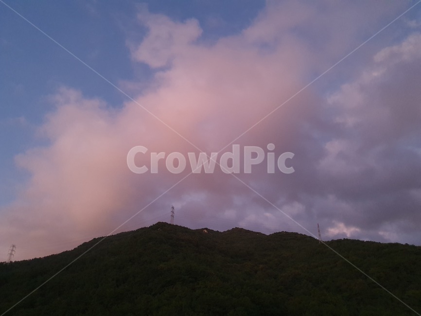 하늘,노을,산,자연,구름